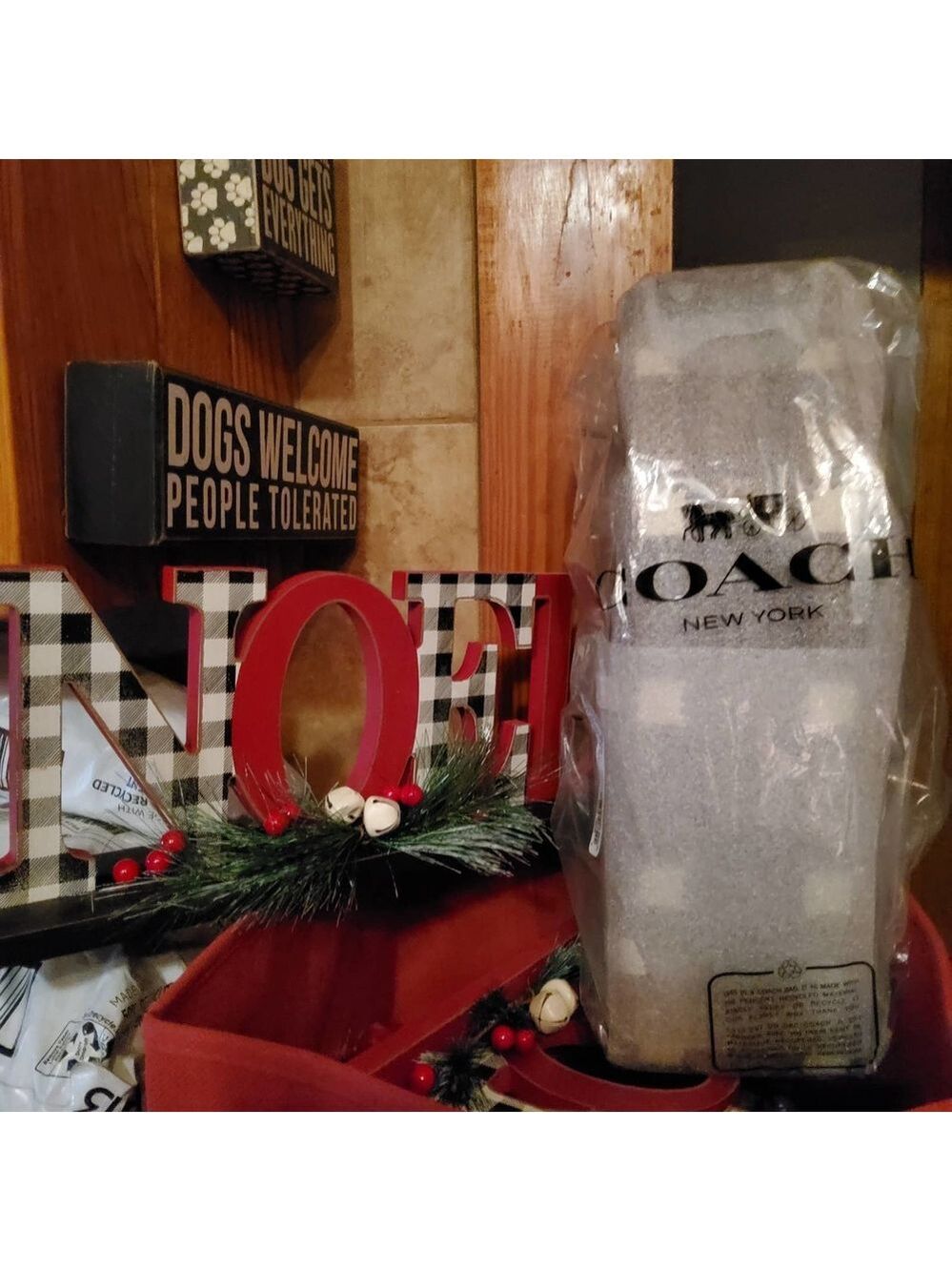 COACH WINE CARRIER WITH PLAID PRINT IN GUNMETAL/BLACK MULTI COLORS - Picture 3 of 3